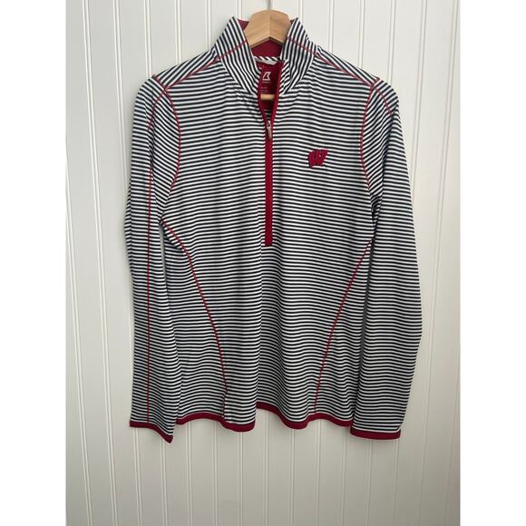 Wisconsin Badgers Cutter & Buck CB DryTec 50+ 1/4 Zip Women's Sz M Striped - Picture 1 of 5